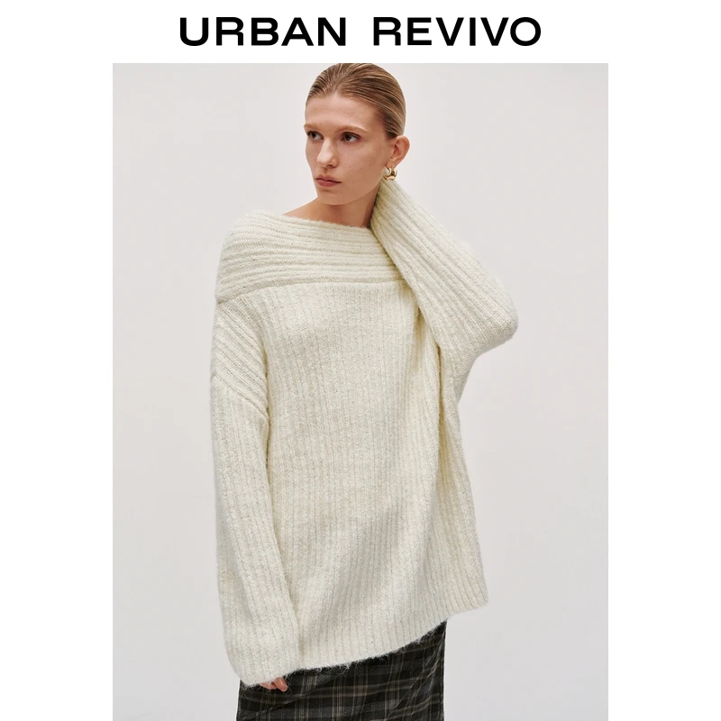 UR2025冬季新款女装气质一字领亮片肌理感针织衫UWJ950095