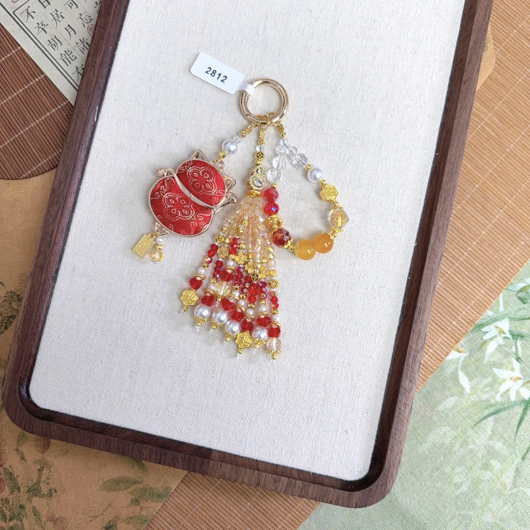 2812-红定胜招财猫葫芦挂件新中式国风包挂钥匙扣