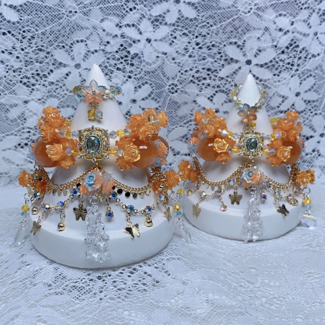 【漠遥】猫屿星饰diy原创串珠敦煌风橘黄蓝色戒指套组百搭古风仙气