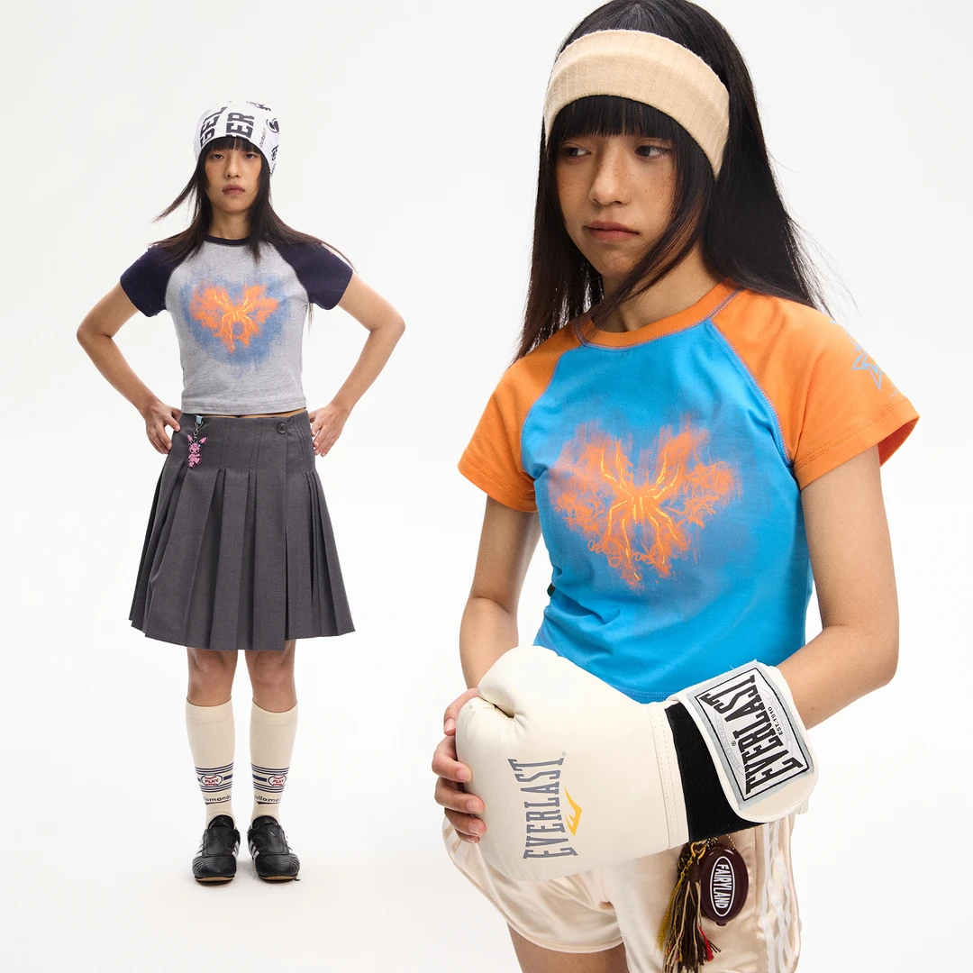 [青]江南先生动物哲学美式数码直喷插肩T恤女修身半袖夏JN52L22