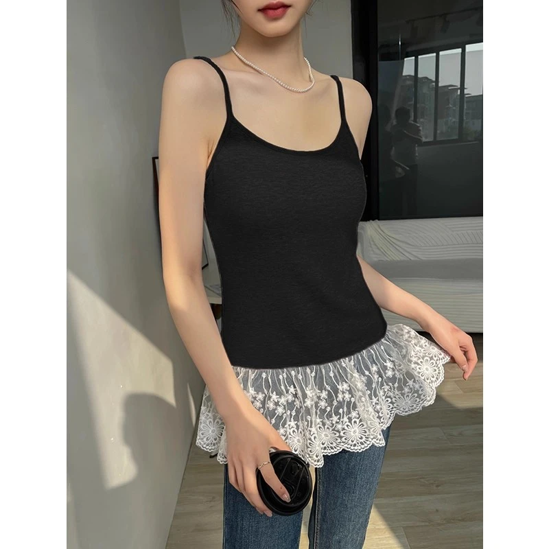 黑色叠穿蕾丝吊带背心女内搭夏季小众打底外穿修身上衣2025年新款