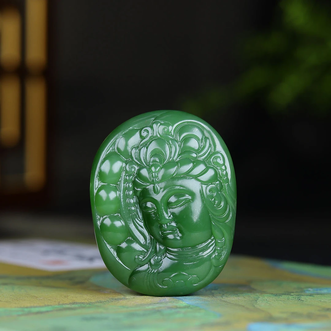 111329和田玉碧玉观音挂件