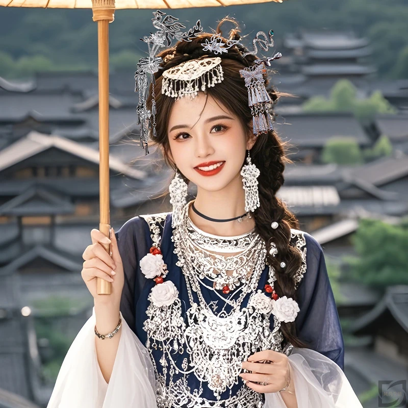 少数民族发簪侗族苗族饰发夹汉服短流苏发簪发钗写真饰品