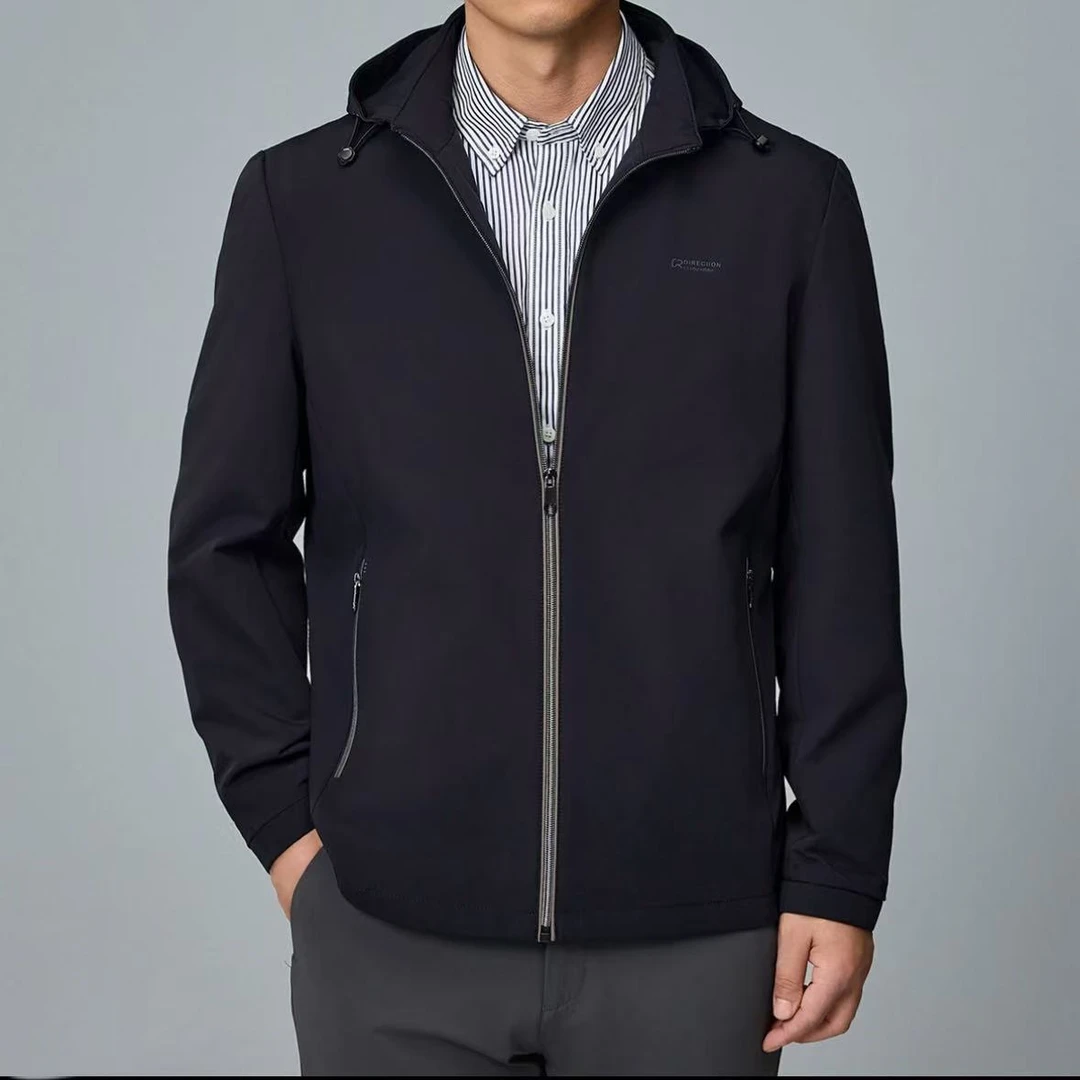 【可拆连帽】男士高奢休闲锦氨百搭纯色可拆卸帽款透气外夹克--8513