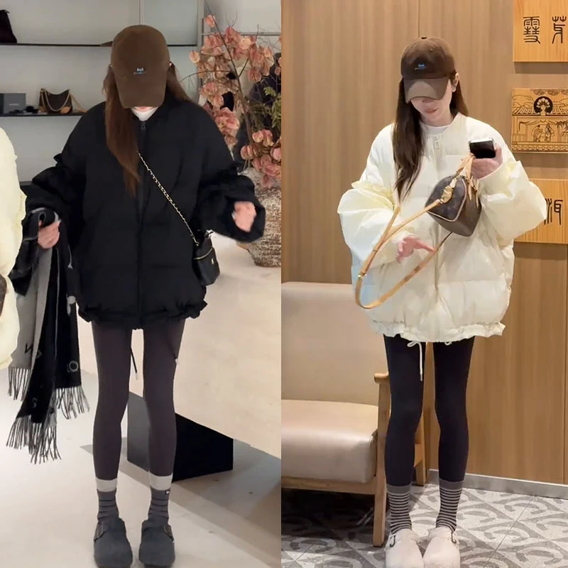 冬季时尚一整套女装2025新款保暖圆领设计感棉服外套打底裤两件套
