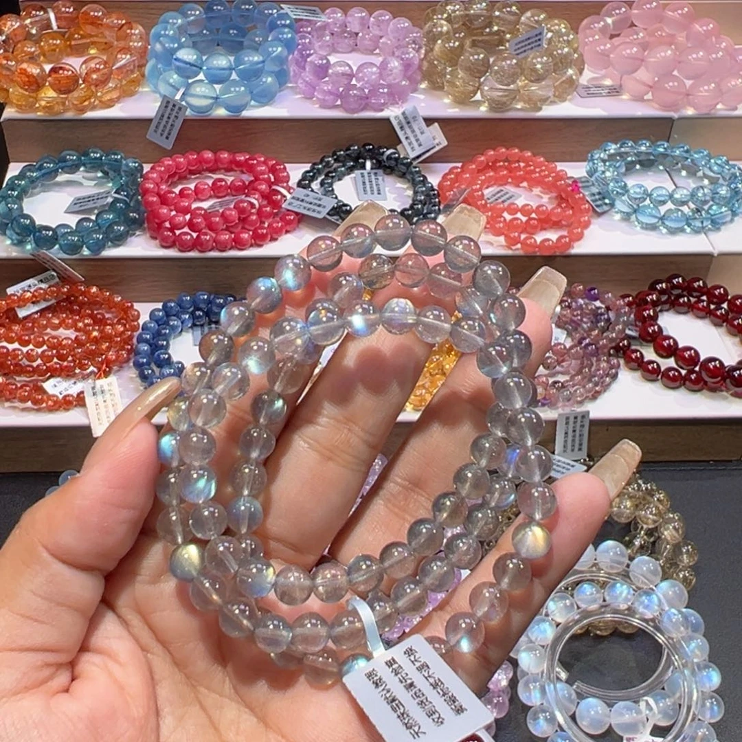 长石手串未镶嵌高货灰月光三圈6.7mm