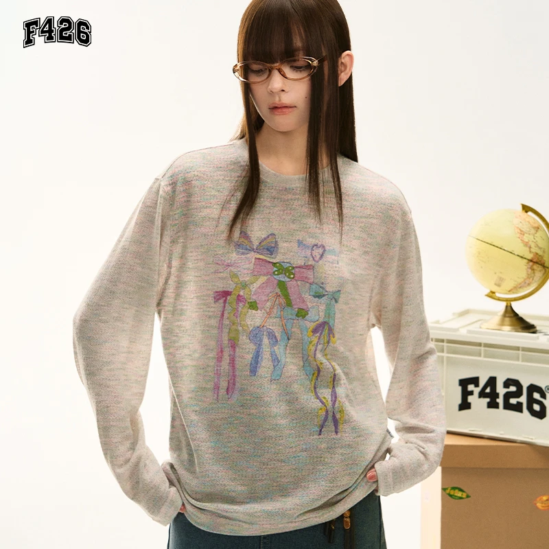 【珠珠专属】国潮夏季新款彩纱蝴蝶结罩衫长袖T恤时尚穿搭针织衫