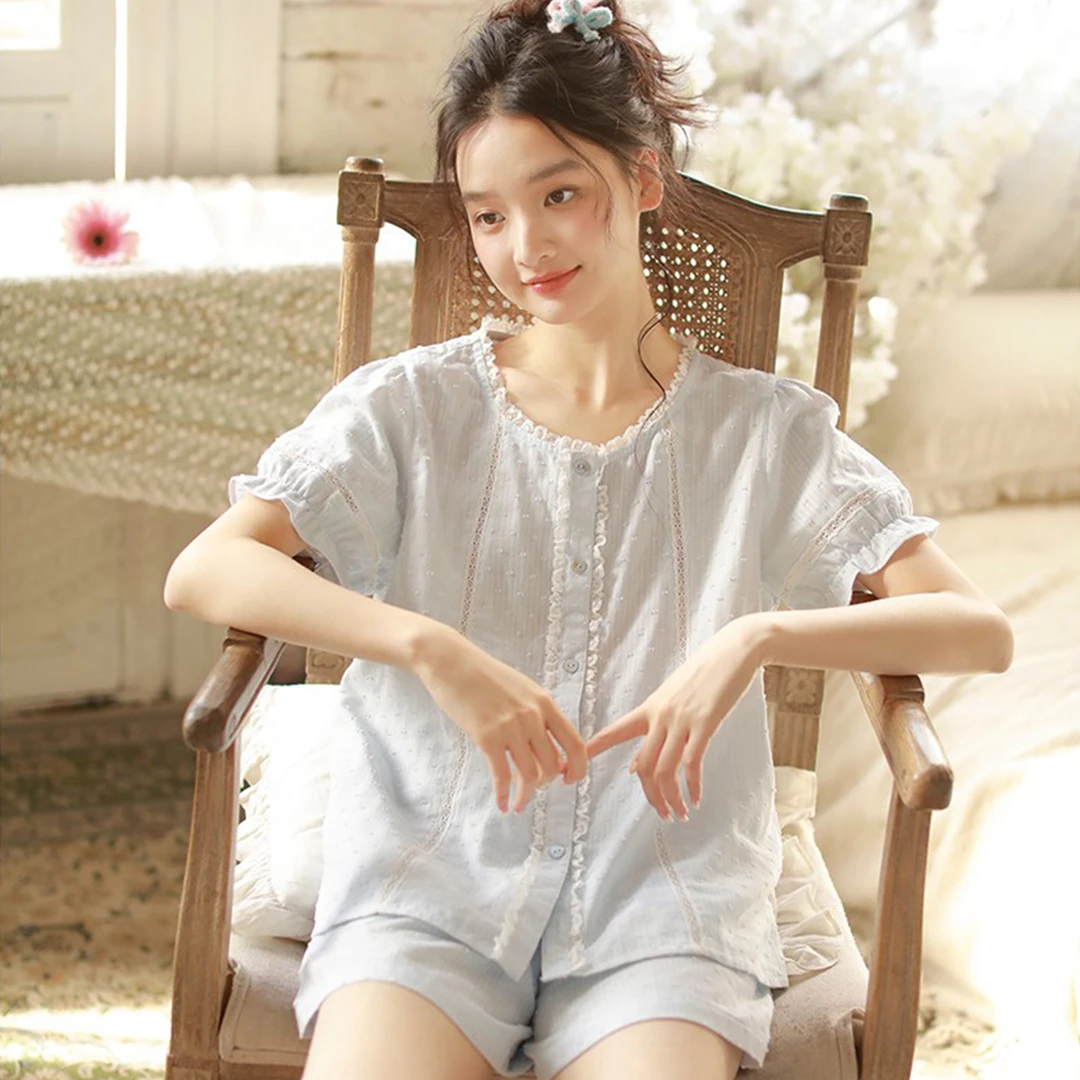 【甜美简约】夏季纯棉睡衣女2025新款宽松舒适短袖短裤家居服套装