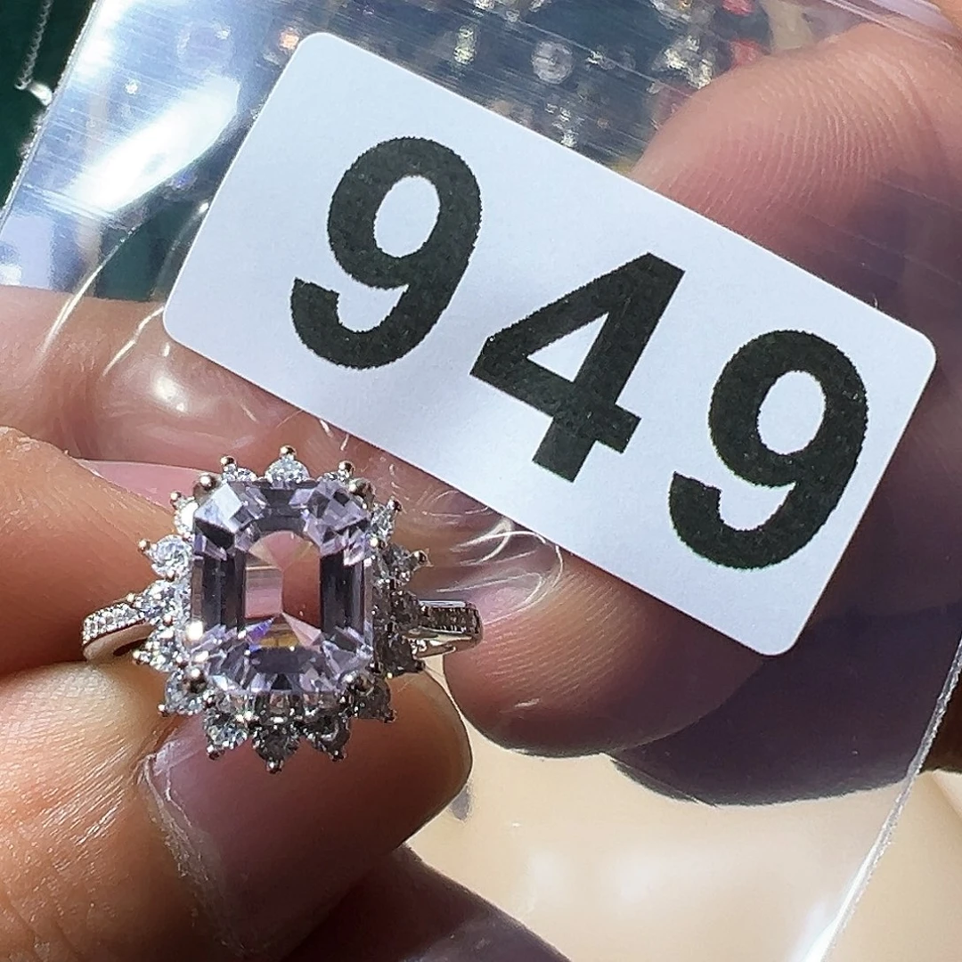 水晶戒指银S925镶嵌R*e紫锂辉戒指活口可调节