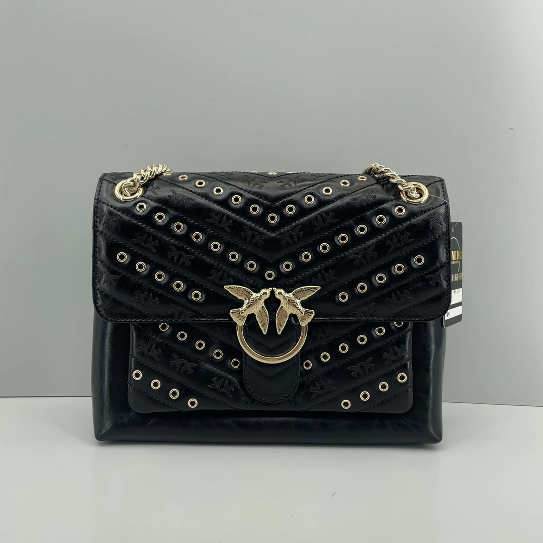 99新 PINKO 黑色大号镂空燕子包29*23*9cmE031905