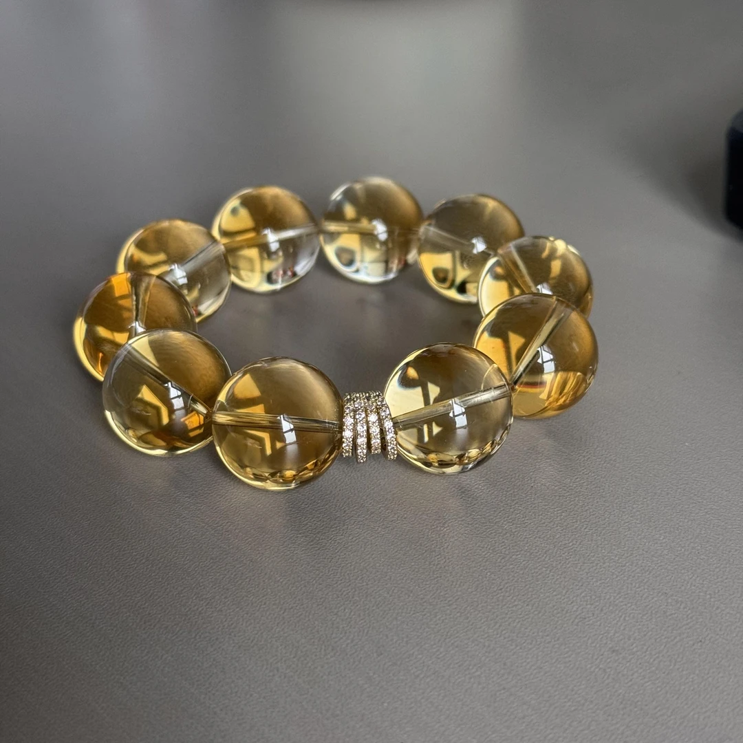 【收藏级】天然黄水晶手串巴西黄时尚手链女高品大珠礼物多样性发一