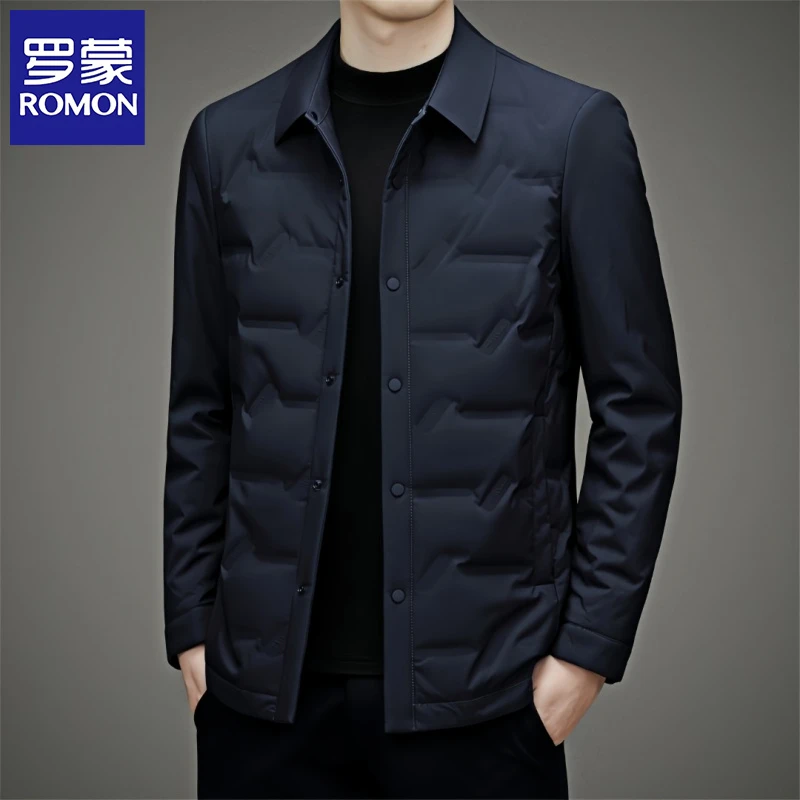 Romon/罗蒙羽绒服防寒夹克冬季新款休闲翻领潮流保暖羽绒外套男士
