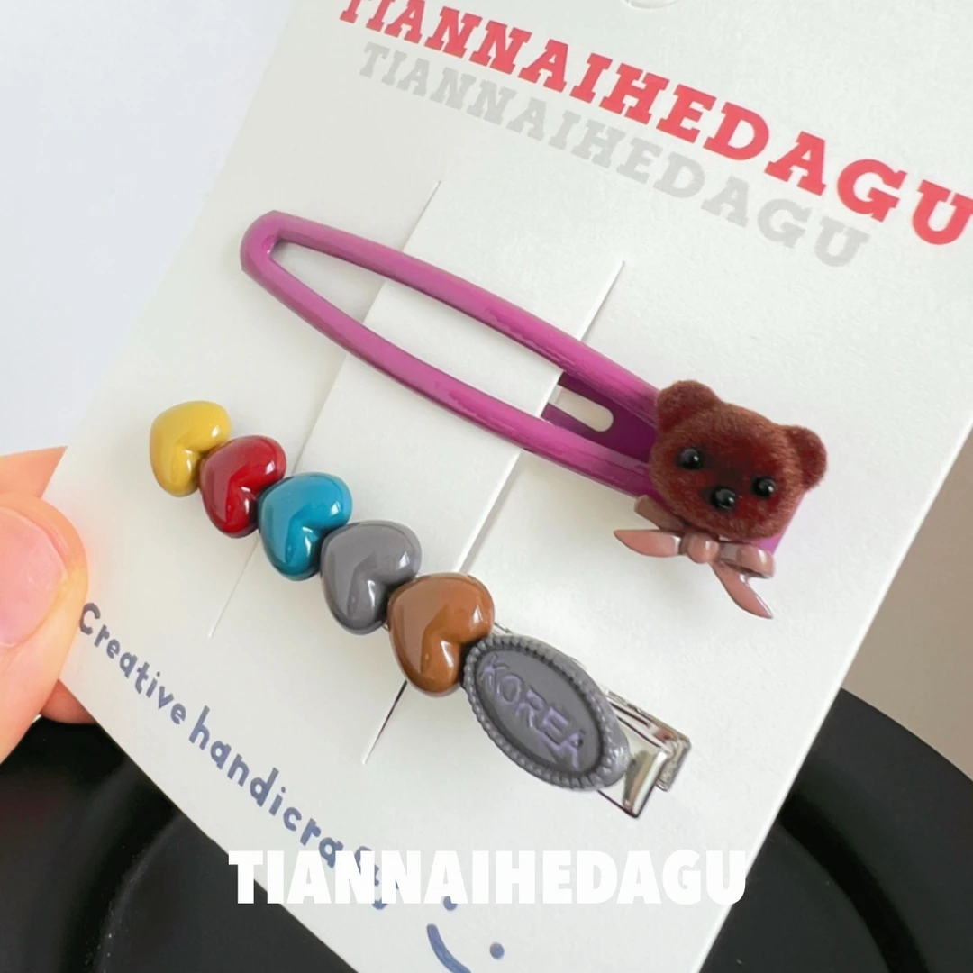 瞪眼小熊文艺可爱刘海夹 发饰夹子卡通可爱甜美饰品侧边夹碎发夹