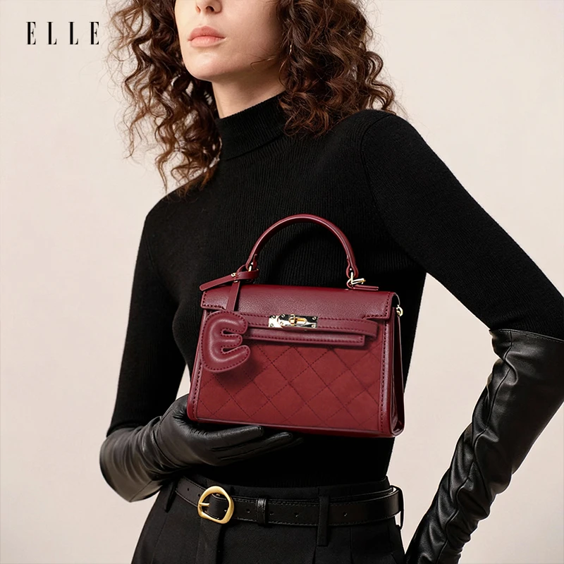 ELLE25年新款女士凯莉包七夕送礼清单简约刺绣潮流单肩包时尚轻奢