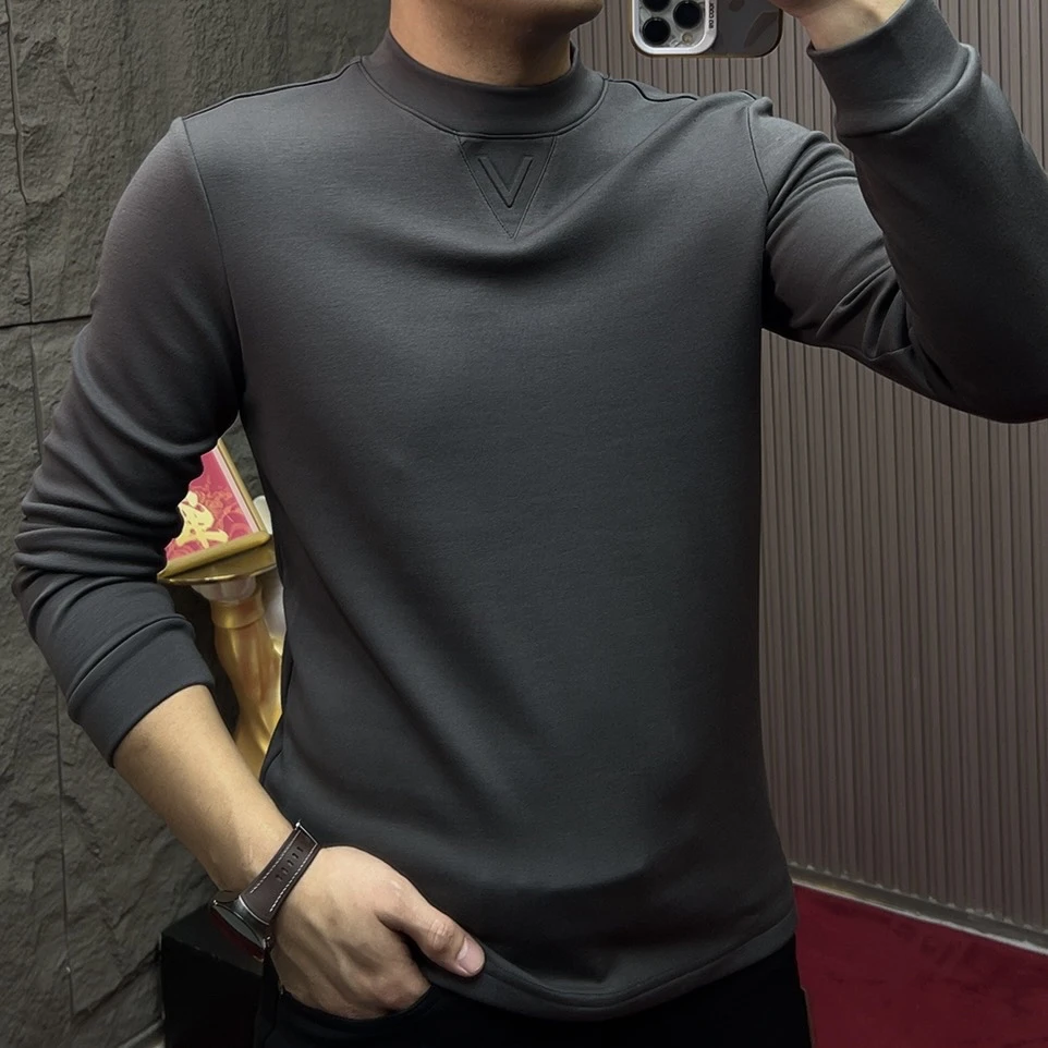 2025-26018#半高领秋季长袖卫衣时尚加绒男士宽松圆领男装冬