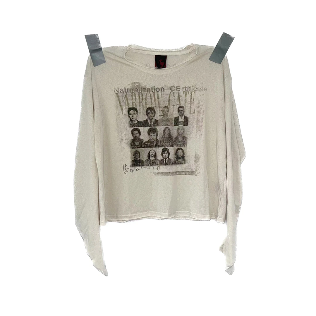 no E mosen*微透雪花棉"摇滚通缉犯"印花弯刀街头长袖t恤 NE3167