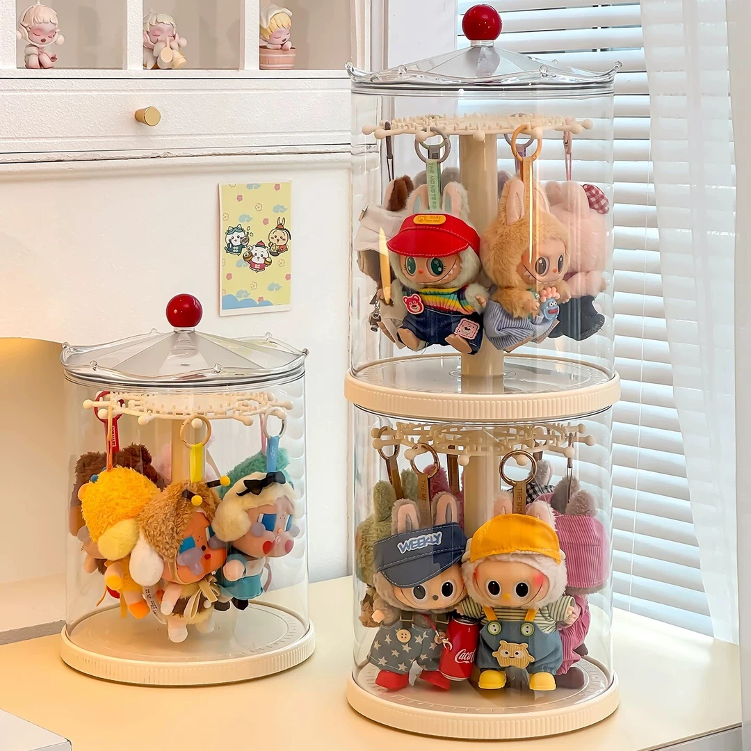 【唯兮】labubu展示盒旋转拉布布挂件收纳盒透明玩偶搪胶娃娃防尘罩