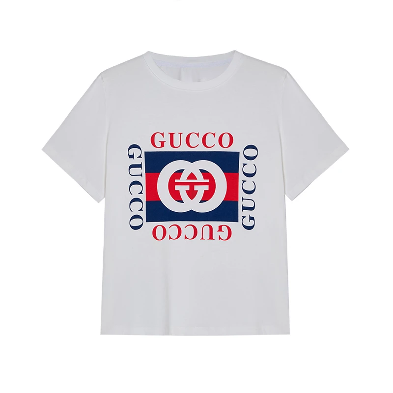 双G红蓝印花短袖T恤经典图案吸睛日常百搭休闲时尚单品