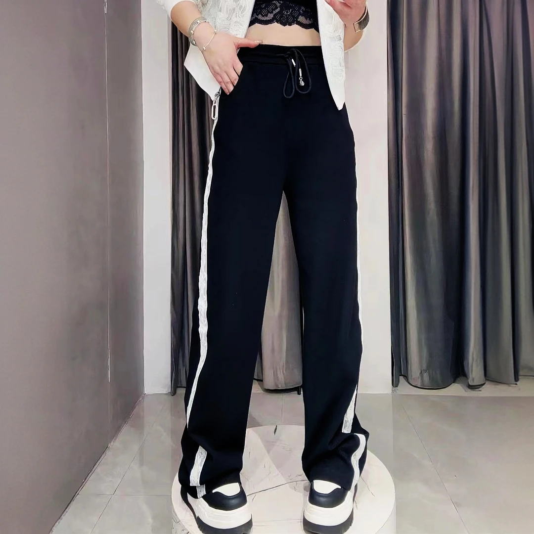 【依尚精选】欧货阔腿裤松紧抽绳直筒裤休闲裤高腰卫裤休闲运动拼接