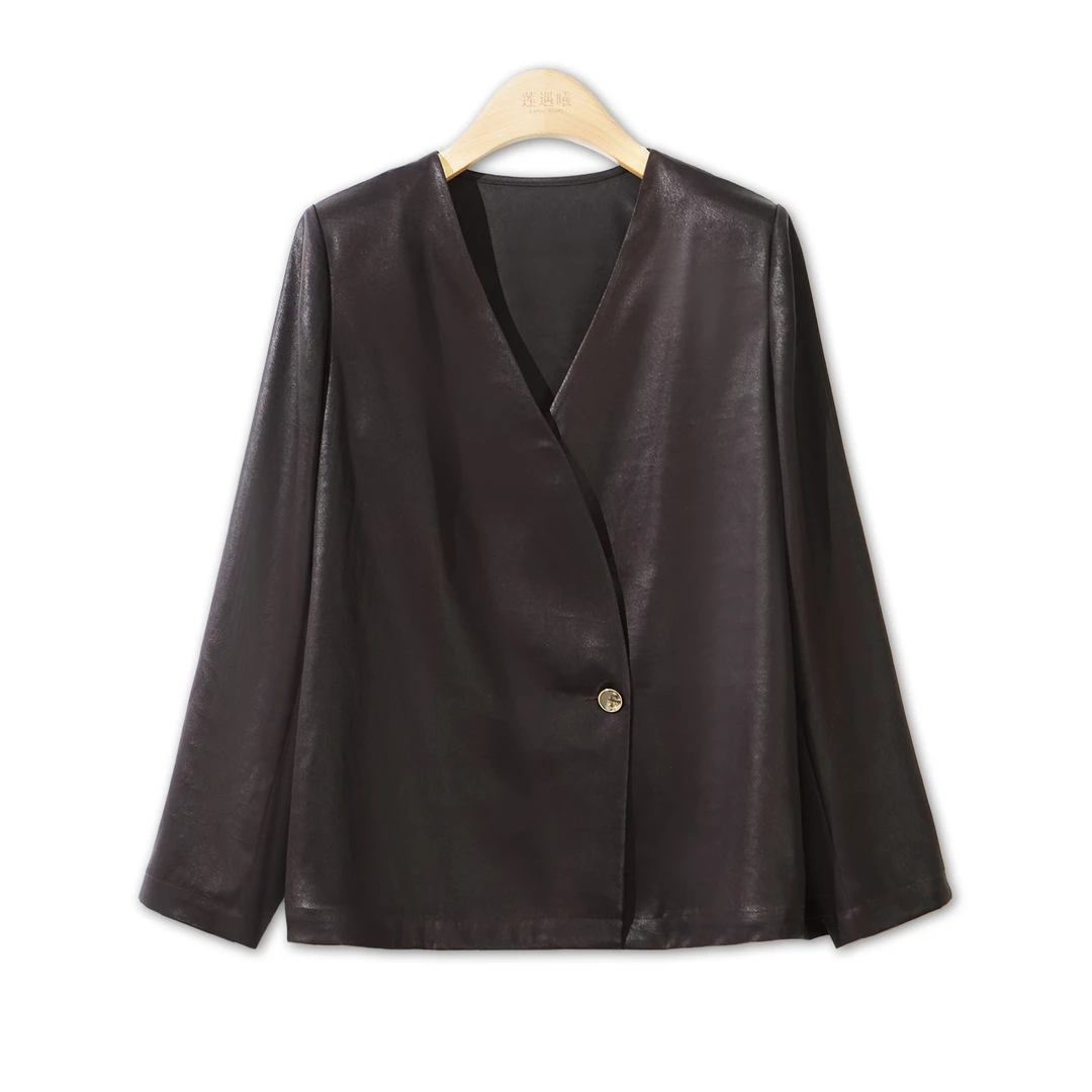 重缎·红黑色皮子外套 新中式国风女装1c1103937