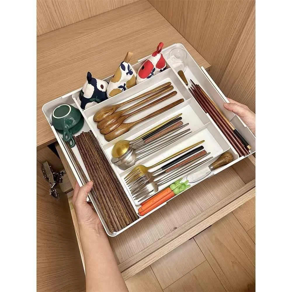 抽屉分格可伸缩收纳盒化妆品内置分隔整理盒餐具筷子勺子厨房置物