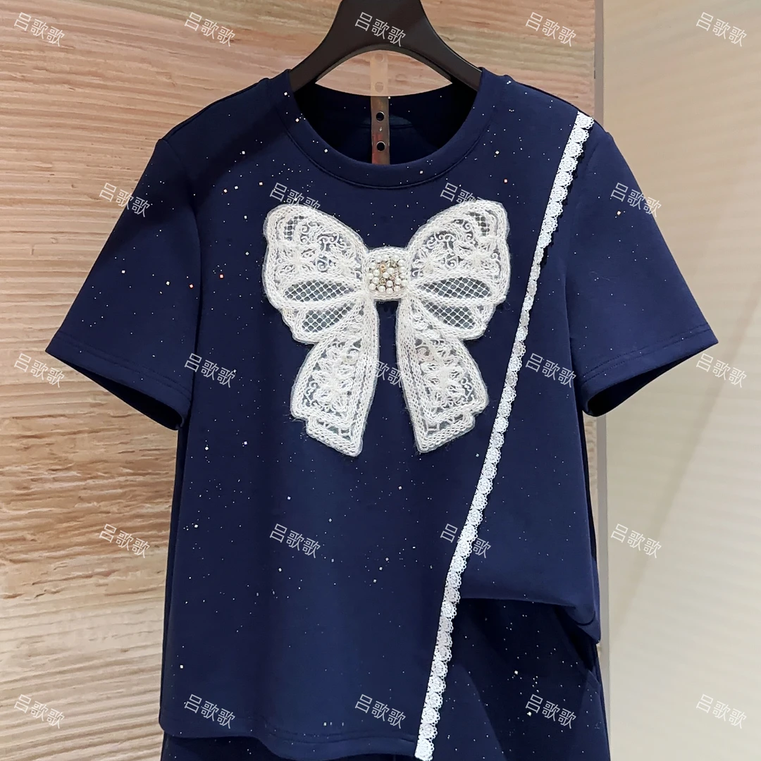 【宠粉价 】夏季新款刺绣珍珠蝴蝶短袖两件套大码显瘦套装裙TZ-68