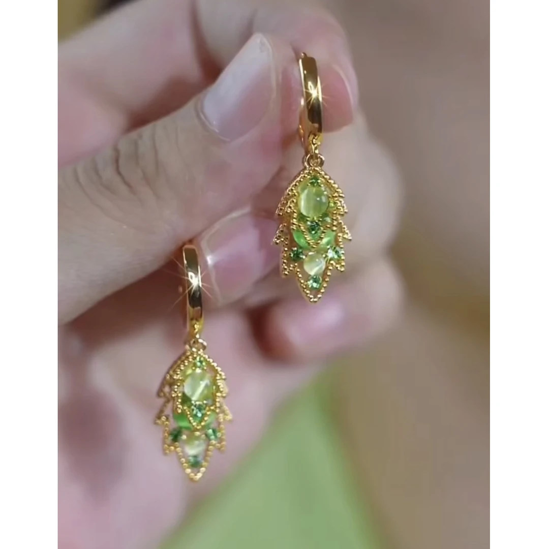 铜合金耳饰 新款轻奢【绿树叶】精致时尚百搭耳环0269绿色气质