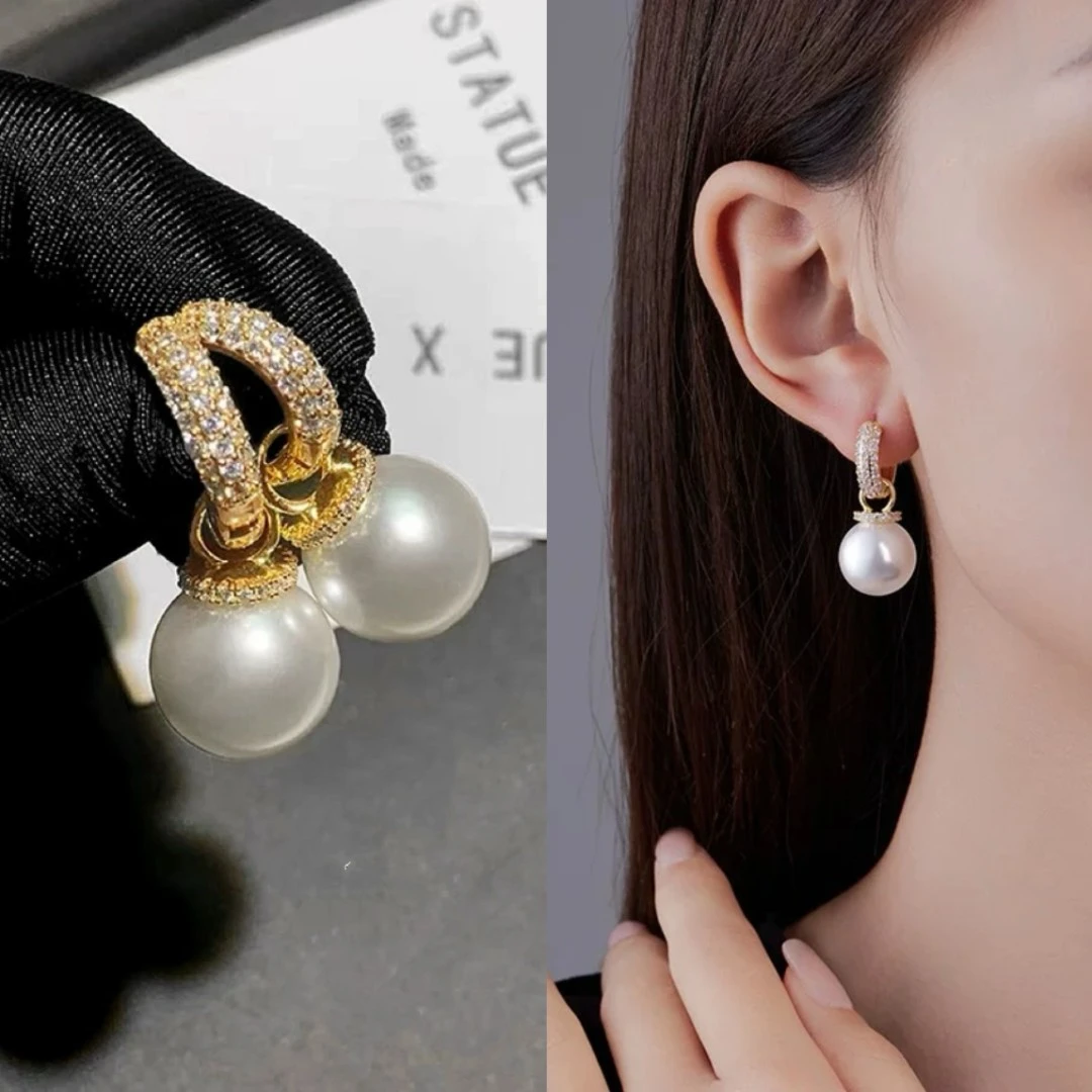 铜合金仿珍珠耳饰 两戴珠珠精致小巧耳环7696