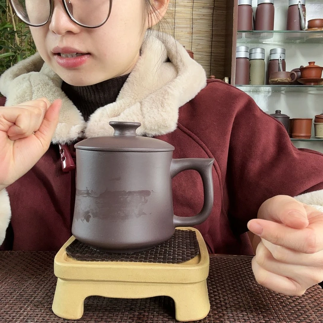 紫砂茶杯清灰紫柱绌办公杯没礼盒480CC左右