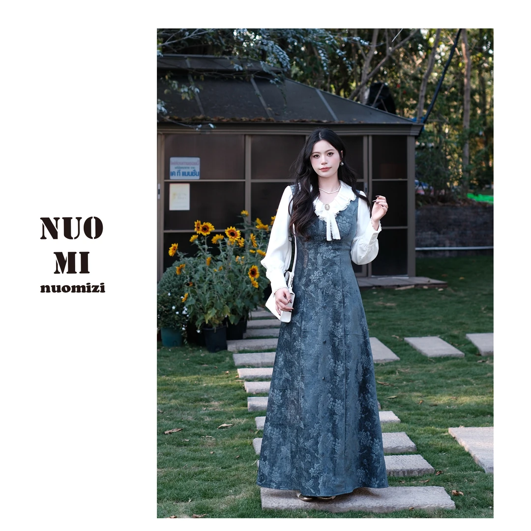 ZOZ糯米子 [卢浮梦境]法式雪尼尔假两件拼接连衣裙冬季加绒长裙