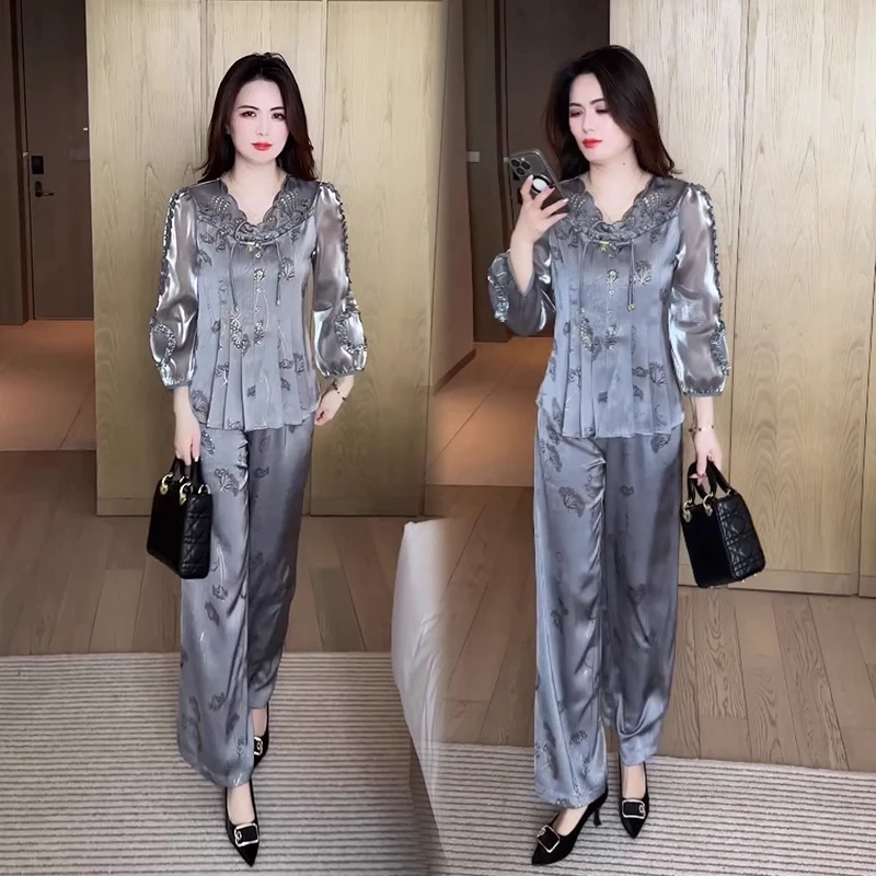 春夏时尚套装2025新款女装洋气质减龄春装七分袖阔腿裤时髦两件套