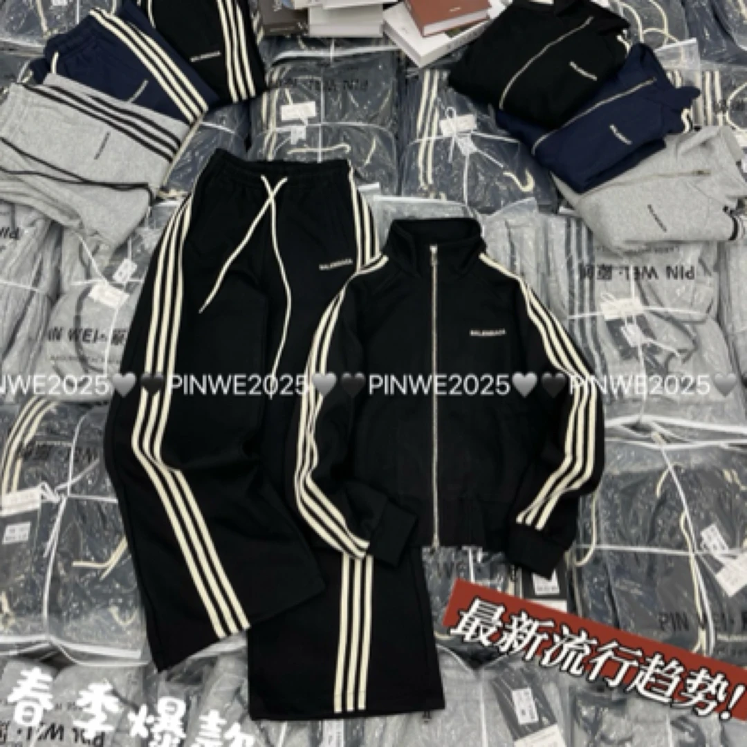 米莱jiaer/117杠条卫衣外套阔腿裤两件套女春季休闲运动宽松套装