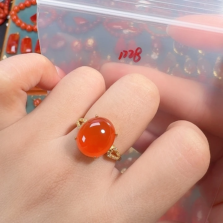 南红玛瑙银S925镶嵌戒指