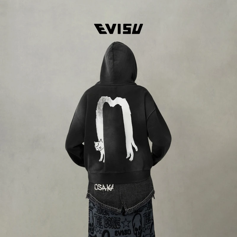 EVISU福神2025秋女士小猫大M印花连帽卫衣2EAHTW5SW4052CPCT