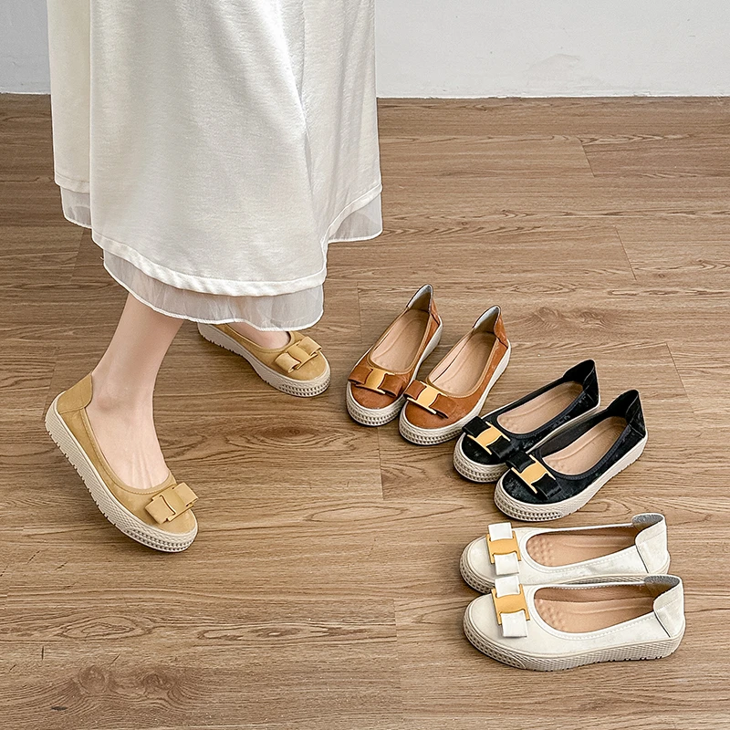 清仓~英伦简约蝴蝶结软皮单鞋女2025秋季新款透气乐福软底懒人鞋