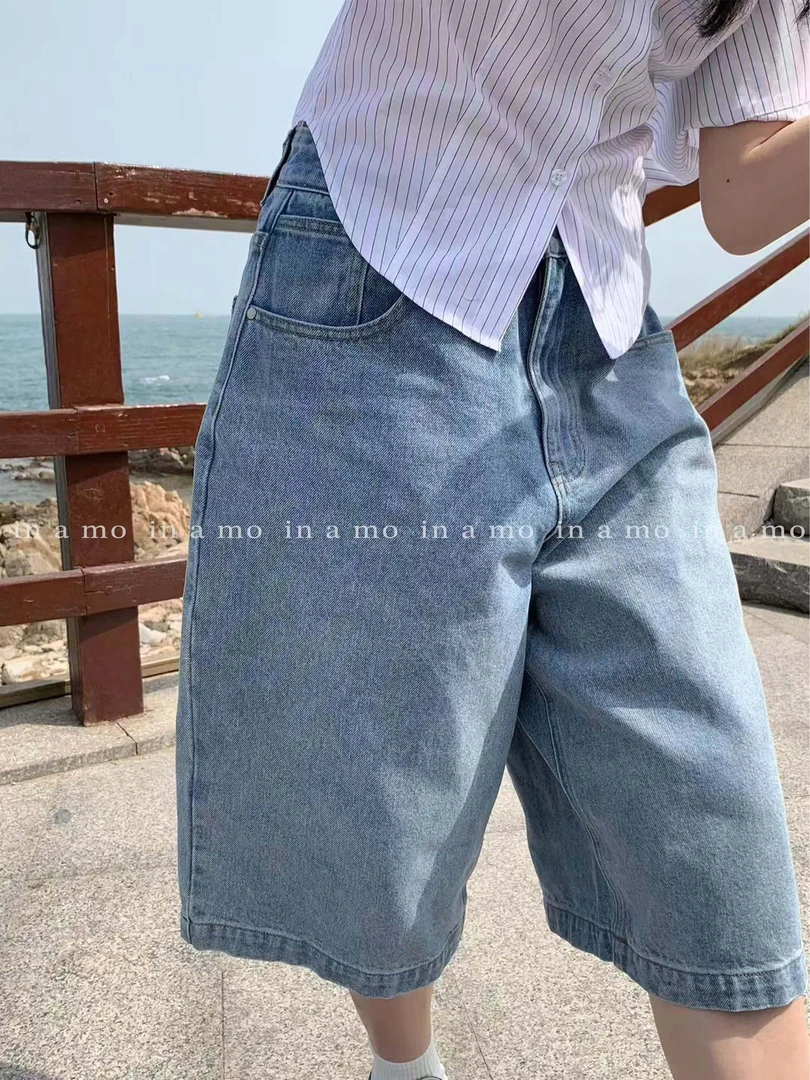 in a mo【少年感】蓝色短裤百搭休闲牛仔中裤
