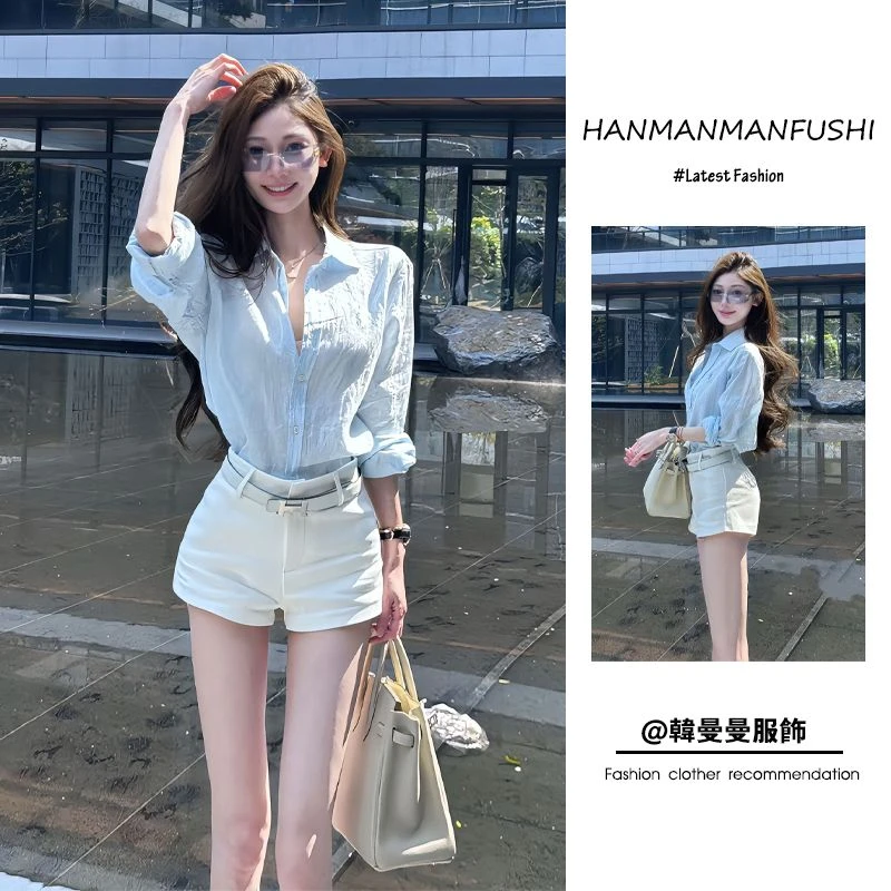 夏季新款2025年韩系穿搭一整套装女网红防晒衬衫上衣短裤子两件套