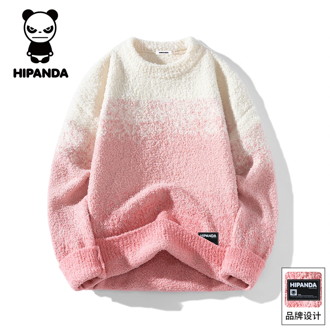 Hi Panda你好熊猫秋冬日系慵懒风圆领毛衣男保暖内搭渐变打底上衣
