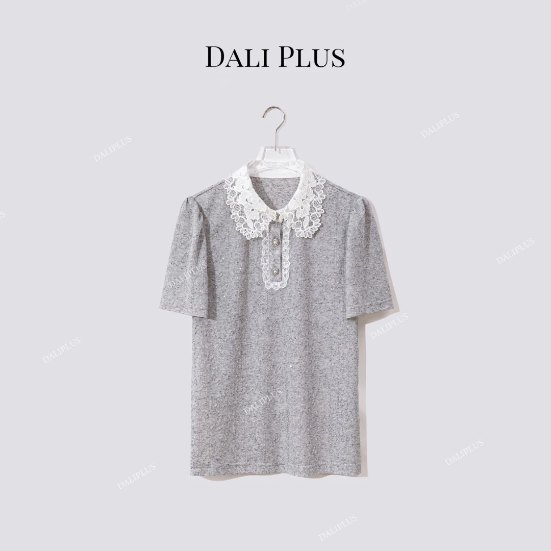DALI PLUS“灰蕾翻领休闲”高克重天丝麻气质百搭衬衫-D5SS7134