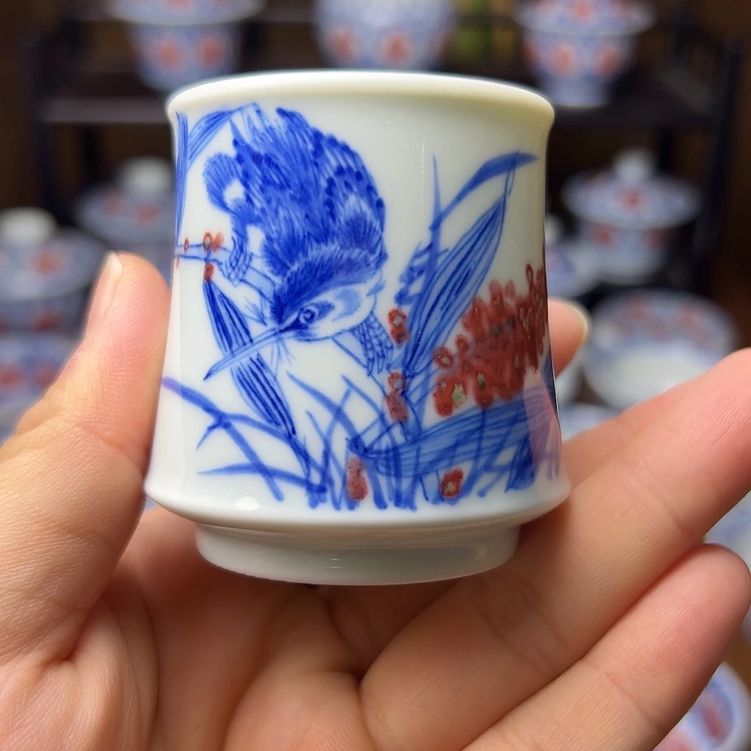 青花釉里红丹翠闻香杯微瑕活动款