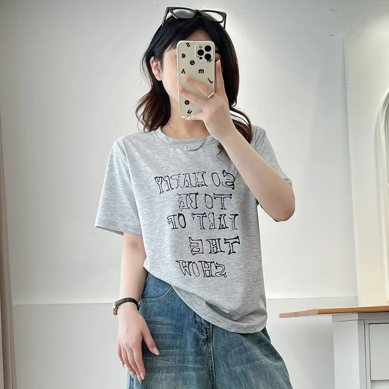 大码女装夏季新款时尚短袖T恤女宽松显瘦百搭胖mm半袖遮肉上衣服