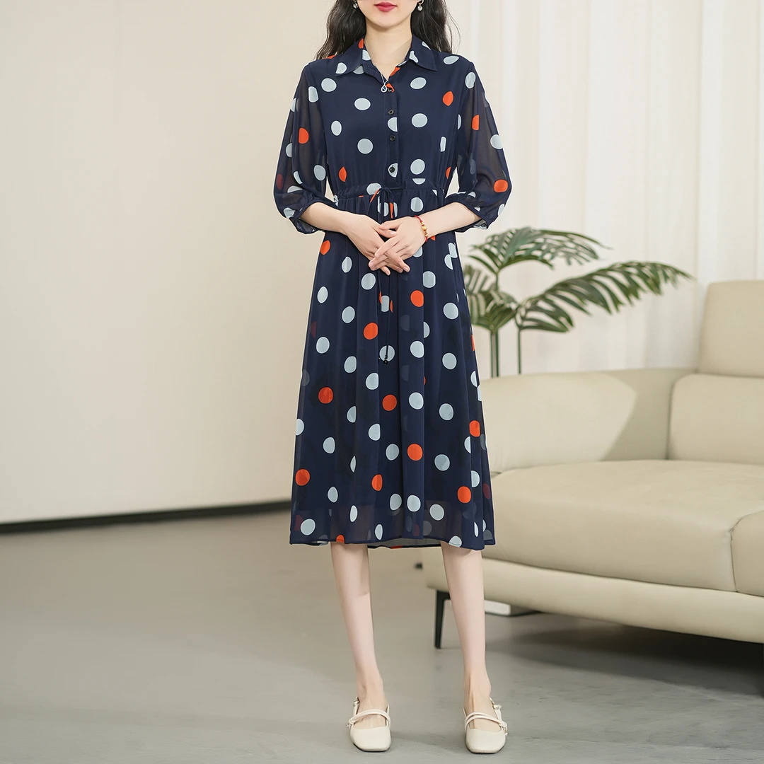 清货不补差价（一点点）2025年蚕丝扎染印花高腰显高显瘦气质连衣裙