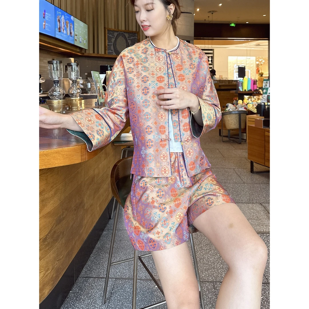 【深圳罗依】原创真丝短外套女桑蚕丝非遗蜀锦新中式宽松连肩袖外套