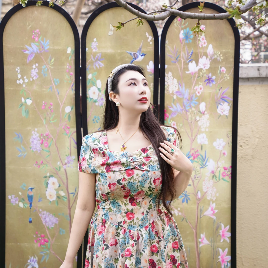 【仟艺定制】【莫奈花园】季夏茶歇法式胖MM夏季新款气质大码连7635