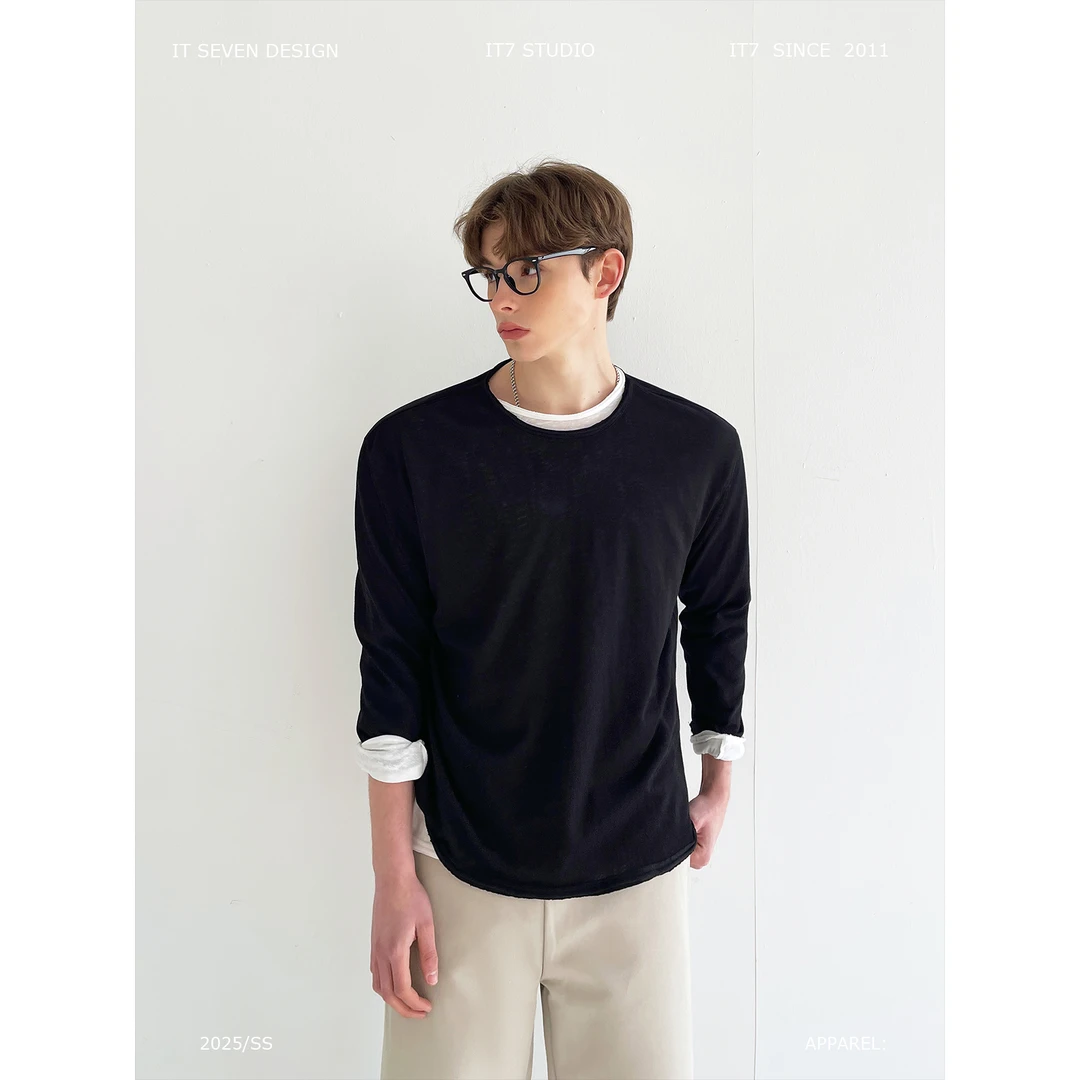 it7【你的名字】松弛感百搭微透圆领简约长袖T恤