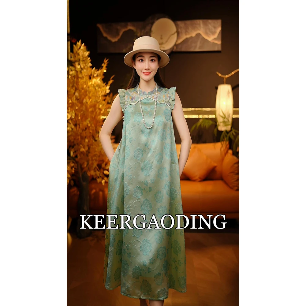 【可儿•高定】高端新中式国风设计师款桑蚕丝浮光锦连衣裙WL-D4823