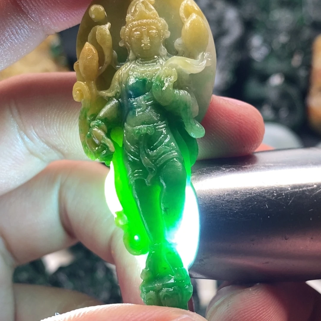 定制翡翠未镶嵌天然翡翠A货度母观音