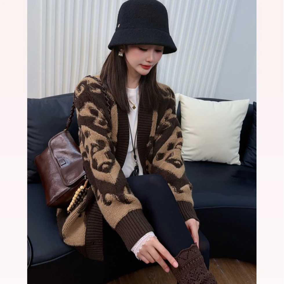 【过冬超厚外套】羊毛开衫毛衣慵懒风中长款撞色拼接长袖上衣