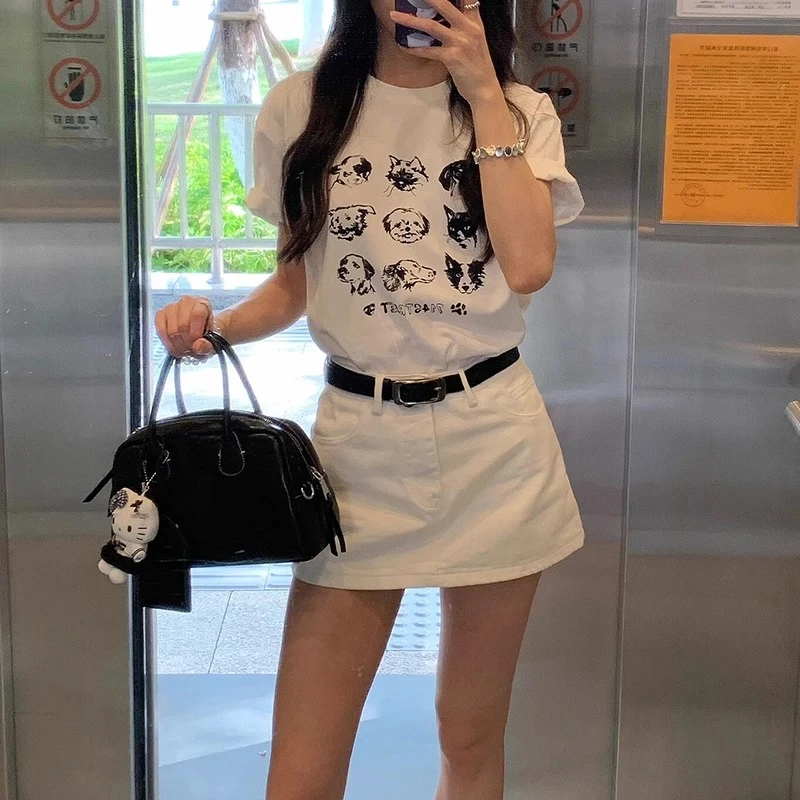 拉夏贝尔白色短裙女爆款2025新款高级感小个子高腰a字牛仔半身裙