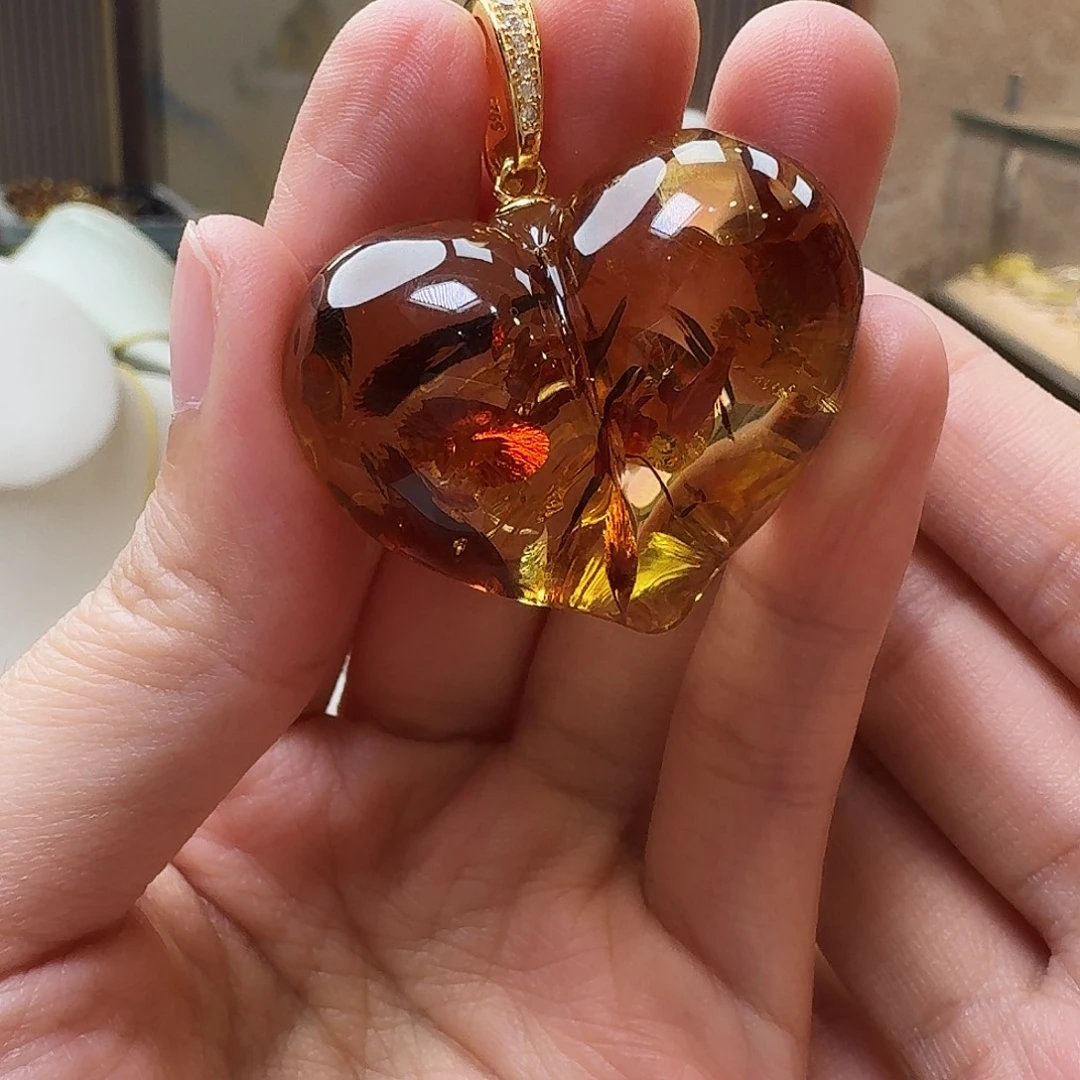 琥珀银S925镶嵌颈饰吊坠